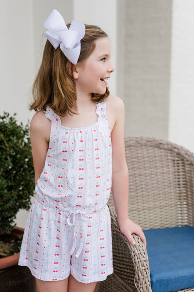 James & Lottie Claire Romper | Cherries & Bows Knit