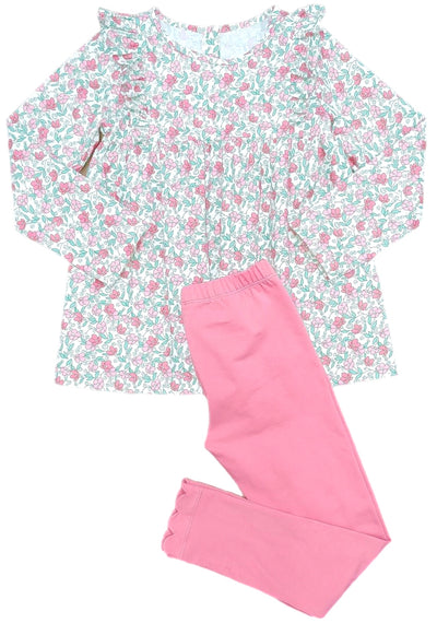 James & Lottie Harper Legging Set | Green & Pink Floral Pima