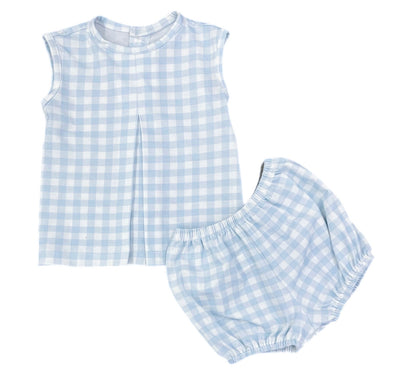 James & Lottie Rory Diaper Set | Blue Gingham Knit