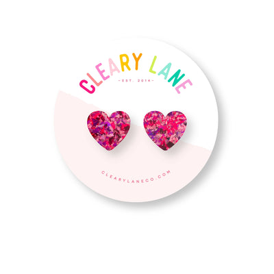 Heart Stud Earrings | Hot Pink Confetti